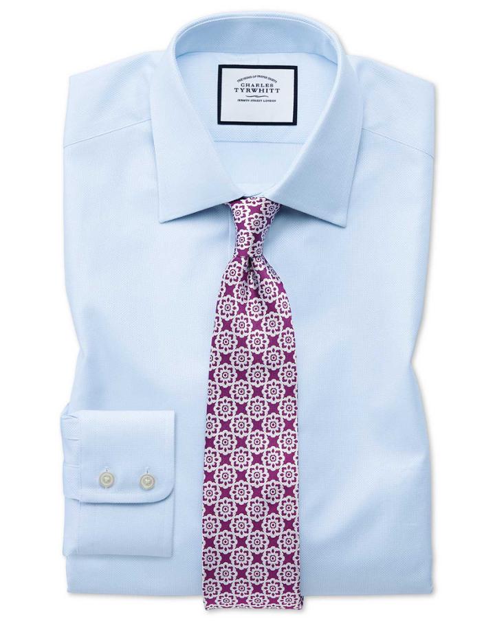  Classic Fit Egyptian Cotton Royal Oxford Sky Blue Dress Shirt Single Cuff Size 15.5/33 By Charles Tyrwhitt