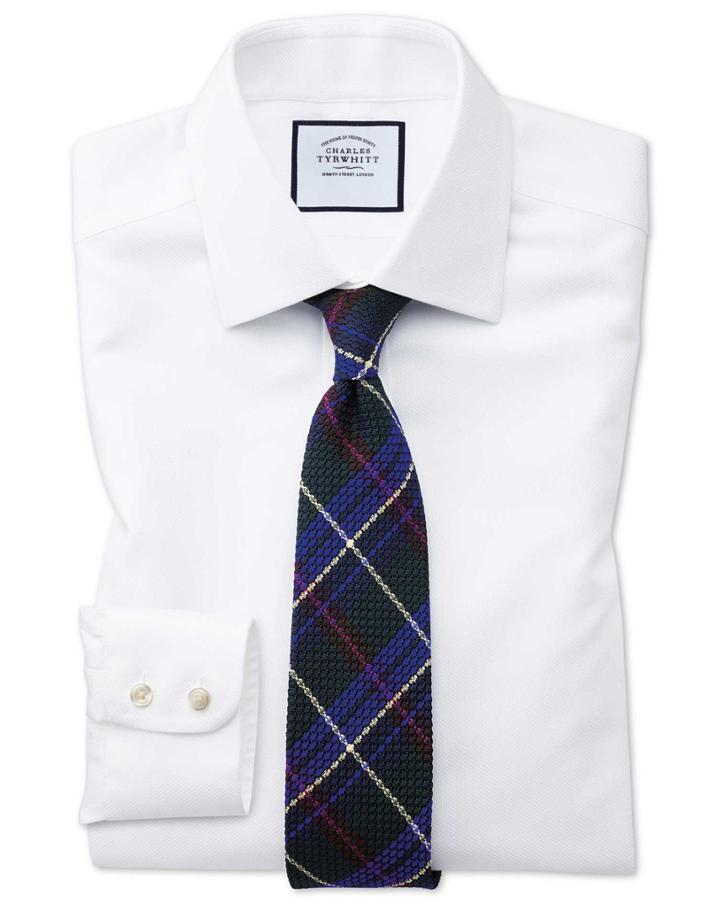  Classic Fit Non-iron White Arrow Weave Cotton Dress Shirt French Cuff Size 16/35 By Charles Tyrwhitt