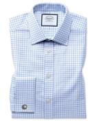  Slim Fit Egyptian Cotton Royal Oxford Sky Blue Check Dress Shirt French Cuff Size 14.5/33 By Charles Tyrwhitt
