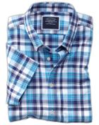 Charles Tyrwhitt Classic Fit Poplin Short Sleeve Navy Multi Cotton Casual Shirt Single Cuff Size Large By Charles Tyrwhitt