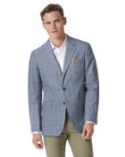  Classic Fit Mid Blue Prince Of Wales Checkered Cotton Linen Cotton Jacket Size 38 By Charles Tyrwhitt
