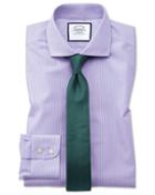  Extra Slim Fit Non-iron Spread Collar Lilac Bengal Stripe Cotton Dress Shirt French Cuff Size 15.5/35 By Charles Tyrwhitt