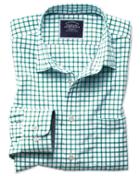  Slim Fit Non-iron Oxford White And Green Grid Check Cotton Casual Shirt Single Cuff Size Xs By Charles Tyrwhitt