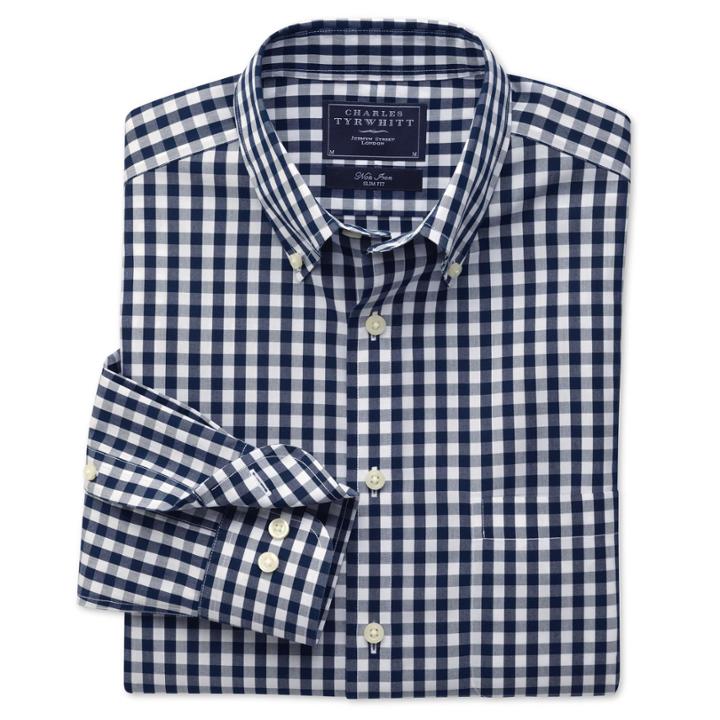 Charles Tyrwhitt Charles Tyrwhitt Navy Gingham Non-iron Slim Fit Shirt (xxl)