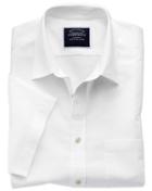 Charles Tyrwhitt Classic Fit Cotton Linen Short Sleeve White Plain Casual Shirt Single Cuff Size Medium By Charles Tyrwhitt