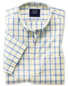  Slim Fit Yellow And Blue Short Sleeve Gingham Soft Washed Non-iron Tyrwhitt Cool Cotton Casual Shirt Single Cuff Size Medium By Charles Tyrwhitt