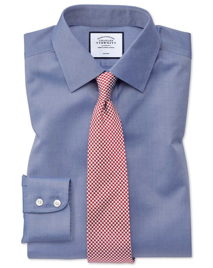  Classic Fit Mid-blue Non-iron Twill Cotton Dress Shirt By Charles Tyrwhitt