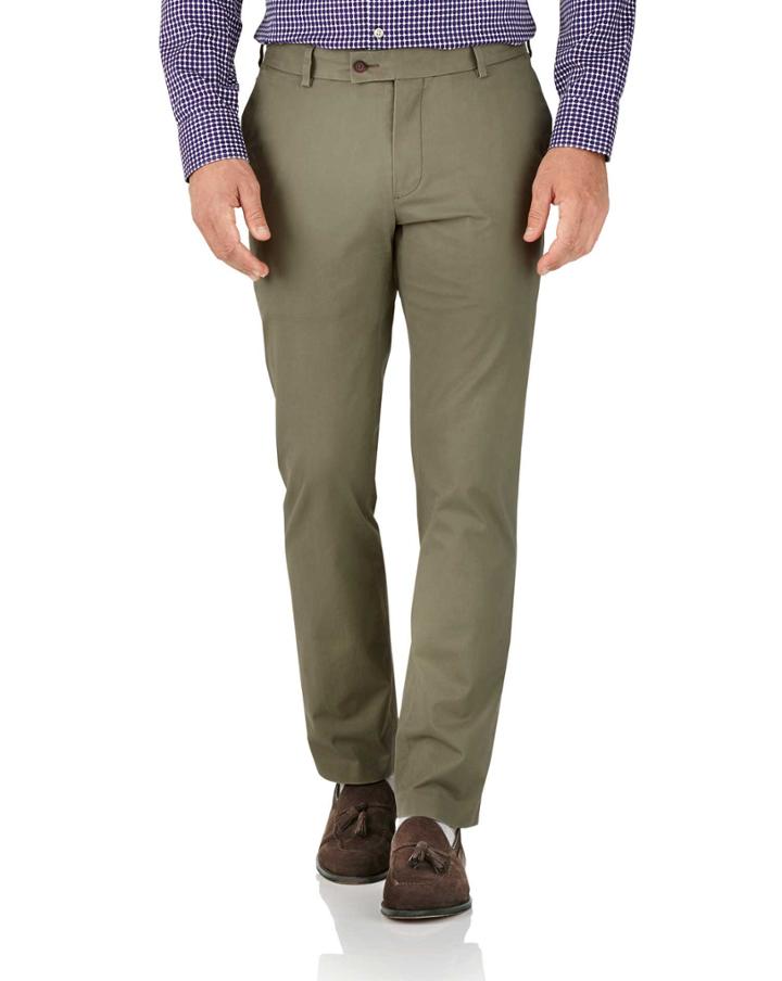  Khaki Slim Fit Stretch Cotton Chino Pants Size W30 L30 By Charles Tyrwhitt