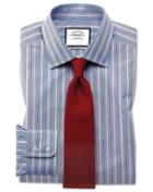  Extra Slim Fit Red Multi Stripe Egyptian Cotton Dress Shirt Single Cuff Size 14.5/32 By Charles Tyrwhitt