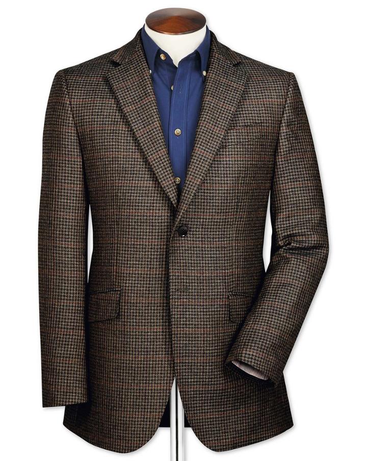 Charles Tyrwhitt Classic Fit Brown Semi-plain Lambswool Wool Jacket Size 38 By Charles Tyrwhitt