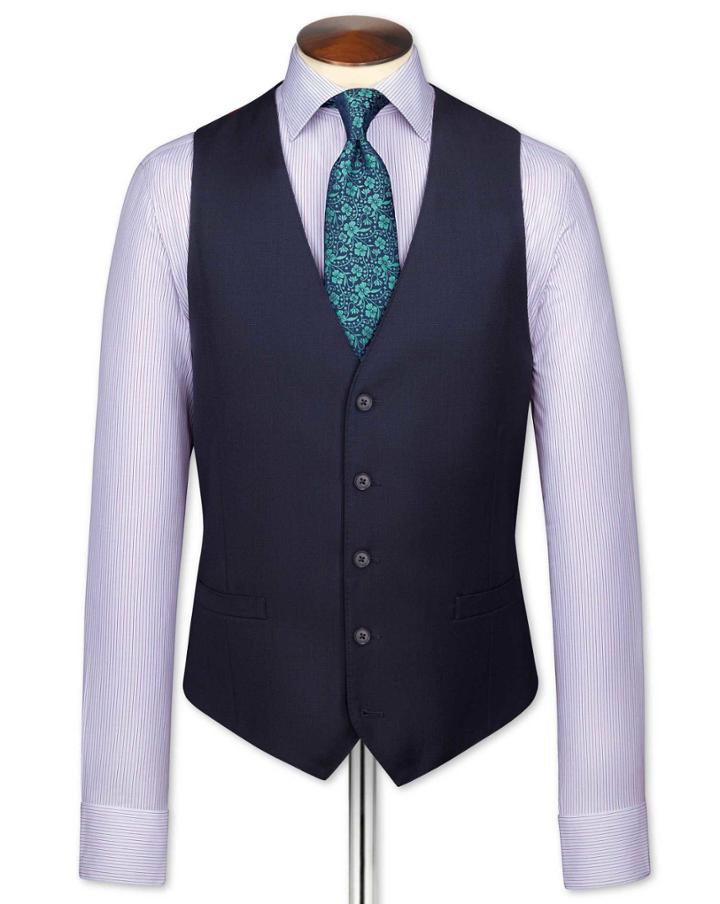 Charles Tyrwhitt Charles Tyrwhitt Ink Birdseye Travel Suit Wool Waistcoat Size W42
