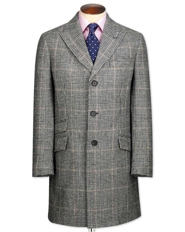 Charles Tyrwhitt Grey Checkered Wool Epsom Overwool Coat Size 38 By Charles Tyrwhitt