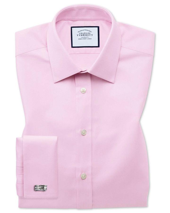  Extra Slim Fit Egyptian Cotton Royal Oxford Pink Dress Shirt French Cuff Size 14.5/32 By Charles Tyrwhitt