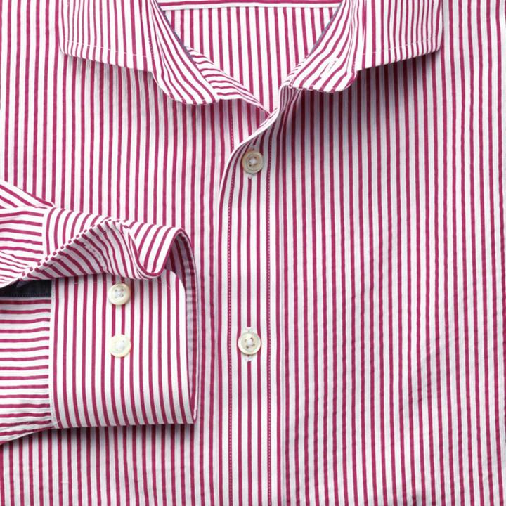 Charles Tyrwhitt Charles Tyrwhitt Slim Fit Seersucker Stripe Pink Cotton Dress Shirt Size Large