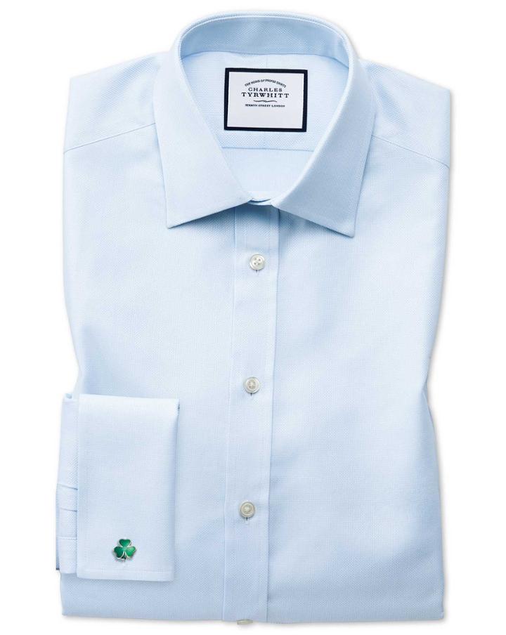  Extra Slim Fit Egyptian Cotton Royal Oxford Sky Blue Dress Shirt French Cuff Size 14.5/32 By Charles Tyrwhitt