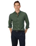  Extra Slim Fit Green Button-down Washed Oxford Plain Cotton Casual Shirt Single Cuff Size Small By Charles Tyrwhitt