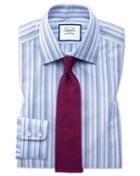  Extra Slim Fit Sky Blue Multi Stripe Egyptian Cotton Dress Shirt Single Cuff Size 14.5/32 By Charles Tyrwhitt