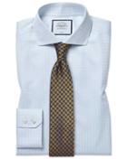  Slim Fit Cutaway Collar Non-iron Soft Twill Blue Check Cotton Dress Shirt Single Cuff Size 15/33 By Charles Tyrwhitt