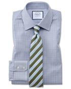  Slim Fit Small Gingham Grey Cotton Dress Shirt French Cuff Size 14.5/33 By Charles Tyrwhitt