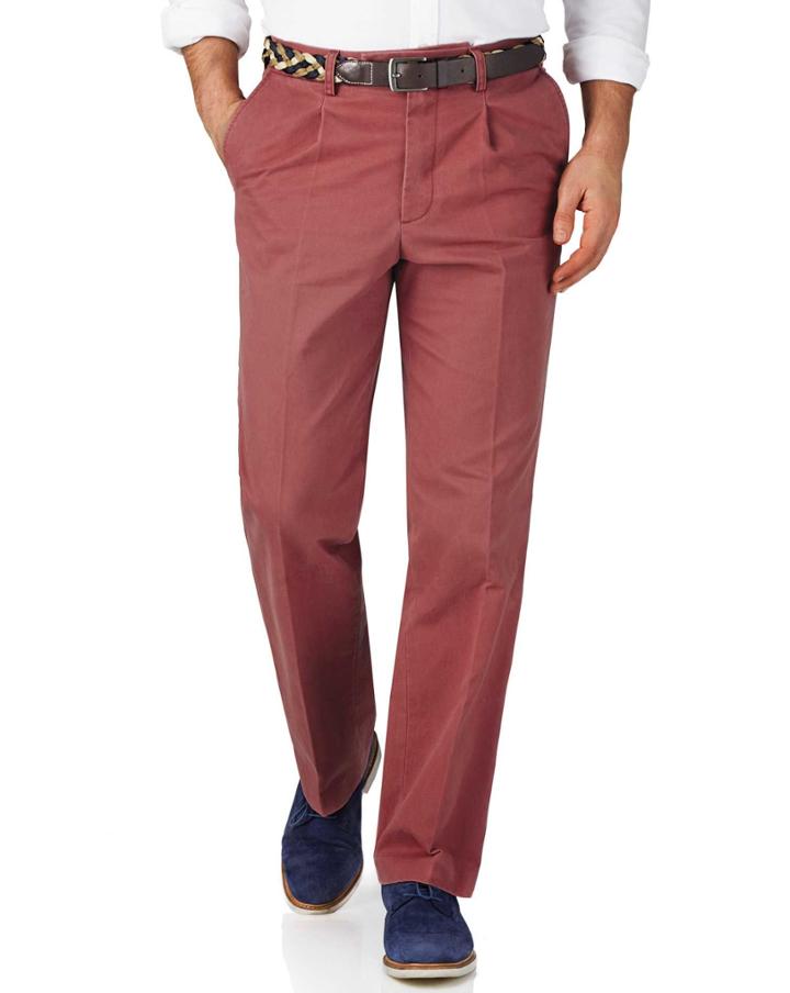 Charles Tyrwhitt Charles Tyrwhitt Light Red Classic Fit Single Pleat Cotton Chino Pants Size W30 L38