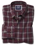  Classic Fit Burgundy And Blue Check Herringbone Melange Cotton Casual Shirt Single Cuff Size Medium By Charles Tyrwhitt