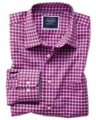  Slim Fit Non-iron Oxford Magenta And White Grid Check Cotton Casual Shirt Single Cuff Size Xs By Charles Tyrwhitt