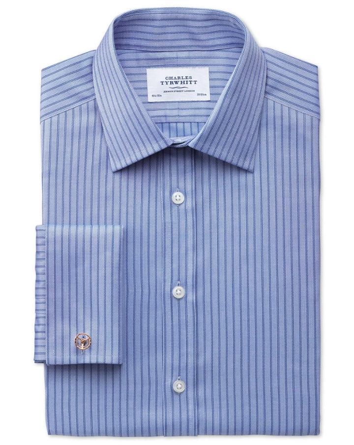 Charles Tyrwhitt Charles Tyrwhitt Slim Fit Egyptian Cotton Textured Stripe Sky Blue Dress Shirt Size 14.5/32