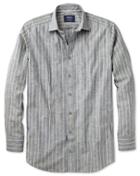 Charles Tyrwhitt Charles Tyrwhitt Slim Fit Denim Blue Stripe Textured Cotton Dress Shirt Size Large