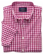Charles Tyrwhitt Charles Tyrwhitt Classic Fit Non-iron Short Sleeve Poplin Check Red Shirt