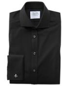  Extra Slim Fit Spread Collar Non-iron Poplin Black Cotton Dress Shirt Single Cuff Size 14.5/33 By Charles Tyrwhitt