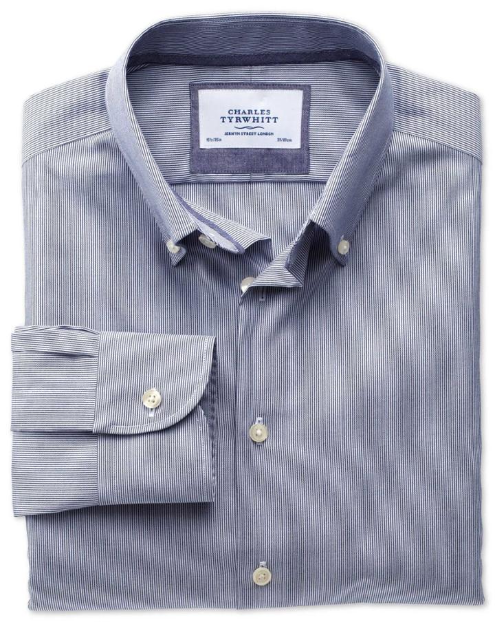 Charles Tyrwhitt Slim Fit Button-down Collar Non-iron Business Casual Navy Cotton Dress Casual Shirt Single Cuff Size 15/35 By Charles Tyrwhitt