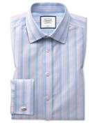  Slim Fit Non-iron Pink And Blue Multi Stripe Cotton Dress Shirt Single Cuff Size 14.5/33 By Charles Tyrwhitt