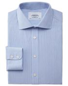 Charles Tyrwhitt Extra Slim Fit Semi-spread Collar Stretch Stripe Blue Cotton Dress Casual Shirt Single Cuff Size 16.5/38 By Charles Tyrwhitt