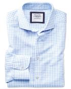  Slim Fit Spread Collar Business Casual Linen Cotton Sky Blue Cotton Linen Mix Dress Shirt Single Cuff Size 14.5/33 By Charles Tyrwhitt
