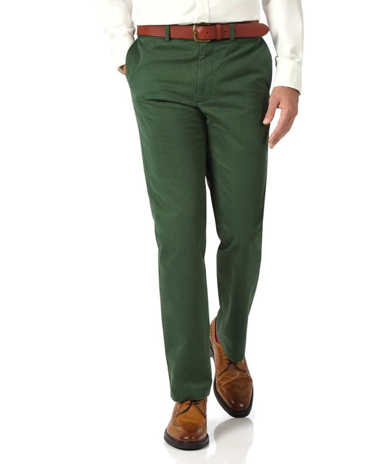 Charles Tyrwhitt Green Slim Fit Flat Front Washed Cotton Chino Pants Size W30 L30 By Charles Tyrwhitt