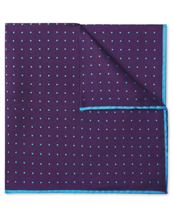  Purple And Sky Spot Print Silk Pocket Square By Charles Tyrwhitt