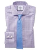  Extra Slim Fit Non-iron Lilac Grid Check Oxford Stretch Cotton Dress Shirt Single Cuff Size 14.5/33 By Charles Tyrwhitt