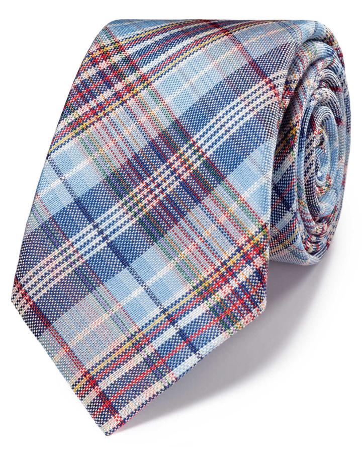 Charles Tyrwhitt Charles Tyrwhitt Blue Multi Linen Luxury Italian Madras Tie