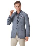  Slim Fit Mid Blue Prince Of Wales Checkered Cotton Linen Cotton Jacket Size 36 By Charles Tyrwhitt