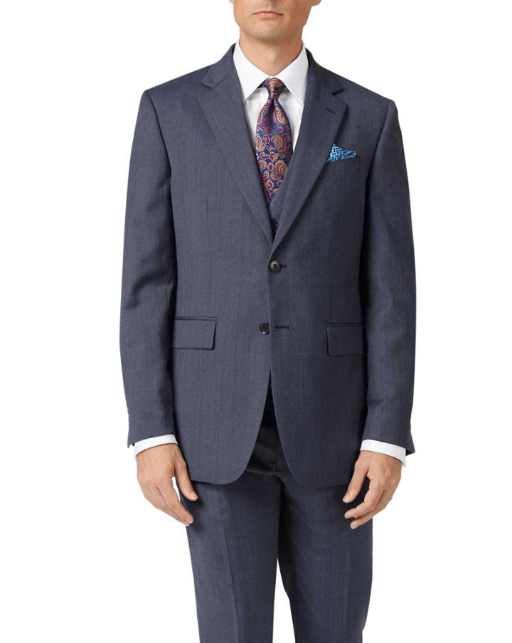  Light Blue Slim Fit Twill Business Suit Wool Jacket Size 36 By Charles Tyrwhitt