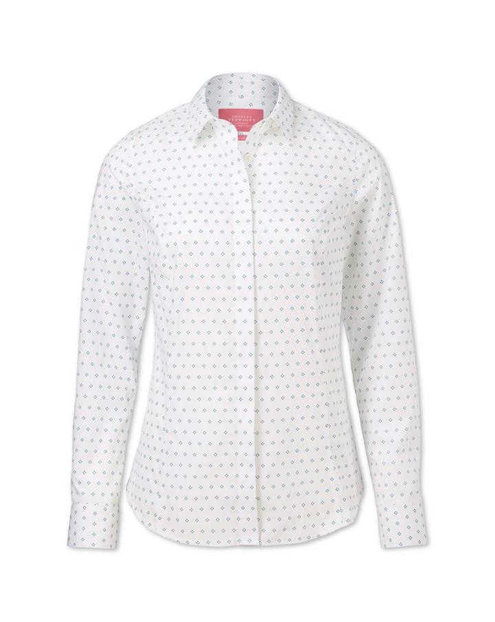 Charles Tyrwhitt Charles Tyrwhitt Women's Semi-fitted Non-iron Diamond Geometric Print Teal Shirt
