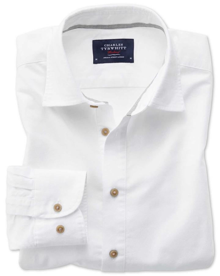 Charles Tyrwhitt Classic Fit Popover Off-white Cotton Casual Shirt Single Cuff Size Large By Charles Tyrwhitt