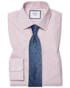  Classic Fit Poplin Fine Stripe Pink Cotton Dress Shirt Single Cuff Size 15.5/33 By Charles Tyrwhitt