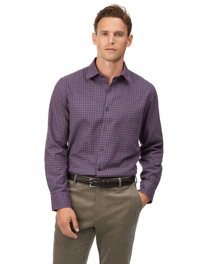  Slim Fit Purple Check Cotton With Tencel&trade; Single Cuff Size Small By Charles Tyrwhitt