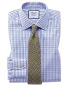  Slim Fit Non-iron Blue And Purple Check Cotton Dress Shirt Single Cuff Size 14.5/33 By Charles Tyrwhitt
