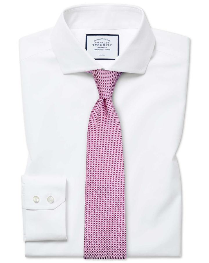  Extra Slim Fit Non-iron Cutaway White Tyrwhitt Cool Cotton Dress Shirt Single Cuff Size 14.5/33 By Charles Tyrwhitt