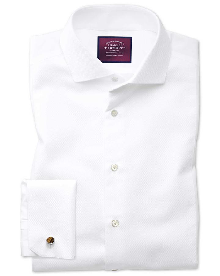  Extra Slim Fit Spread Collar Non-iron Luxury White Cotton Dress Shirt French Cuff Size 14.5/33 By Charles Tyrwhitt