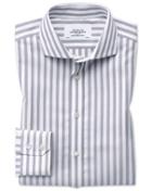 Charles Tyrwhitt Extra Slim Fit Spread Collar Non-iron Wide Stripe Grey Cotton Dress Casual Shirt Single Cuff Size 14.5/32 By Charles Tyrwhitt