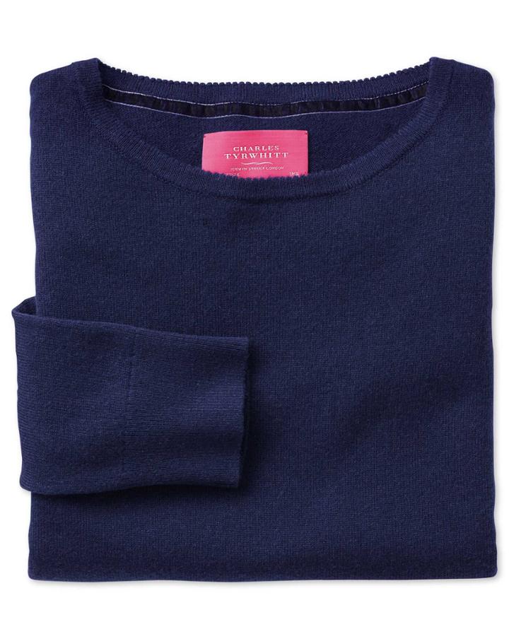 Charles Tyrwhitt Charles Tyrwhitt Blue Merino Cashmere Long Line Sweater Size 14