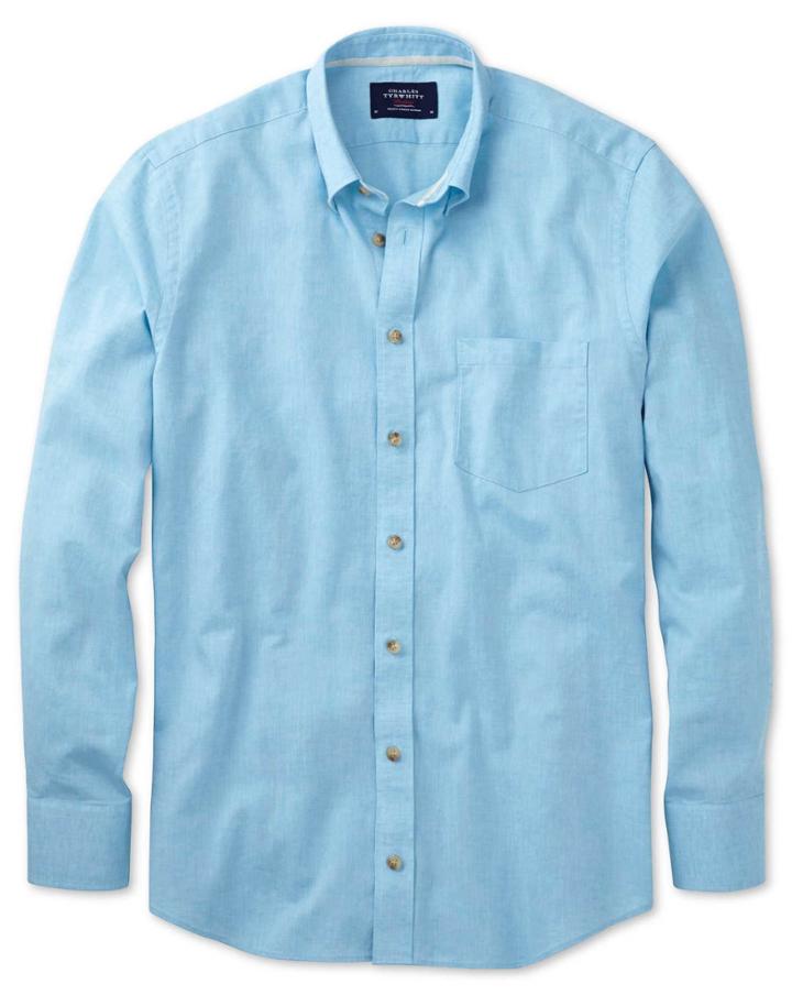 Charles Tyrwhitt Charles Tyrwhitt Classic Fit Aqua Blue Cotton Dress Shirt Size Large